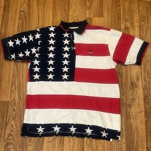 Vintage Ivy Crew Explorer‎ Polo Shirt Men Large Independence Day American Flag